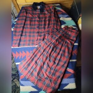 Vintage Pendleton Blazer w/ Long Skirt Suit Set Womens Sz 14 Red Tartan Plaid